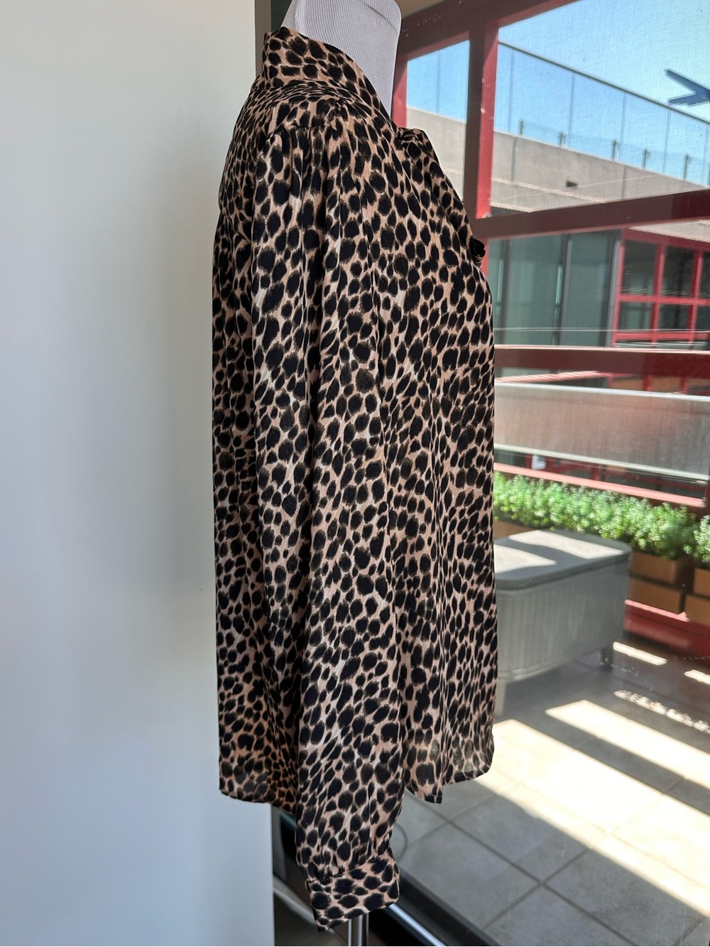 J. Crew Leopard Tie-Neck Blouse - Black & Tan - Picture 4 of 5